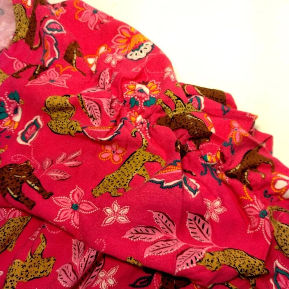 Torrid Size 5 Plus Size Pink Leopard Dress Midi Rouched Short Sleeve Belted Cat - Picture 13 of 16